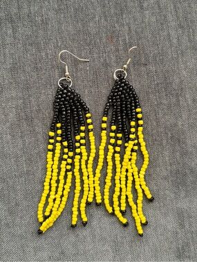 NEW African Handmade Beaded Earrings Black Gold and Yellow